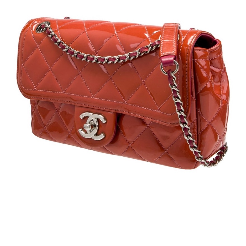 CHANEL Orange Quilted Patent Leather Shoulder Bag - Picture 2 of 7